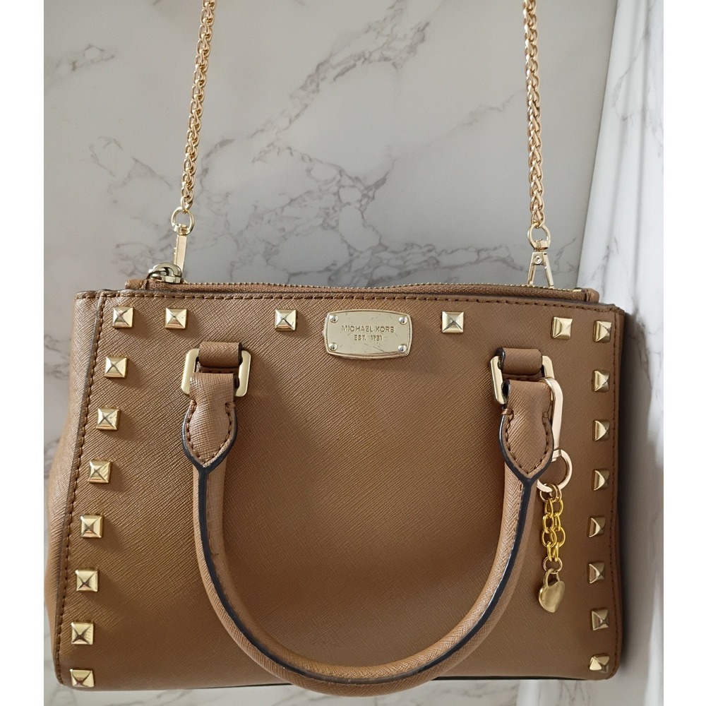 MICHAEL KORS Kellen Studded XS Acorn Saffiano Leather Satchel/Crossbody Bag -EUC